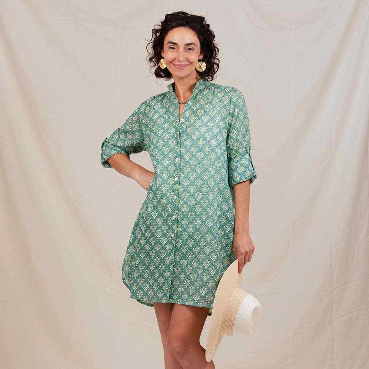 Rockflowerpaper- FIFER BLUE GREEN BUTTON DOWN BEACH TUNIC