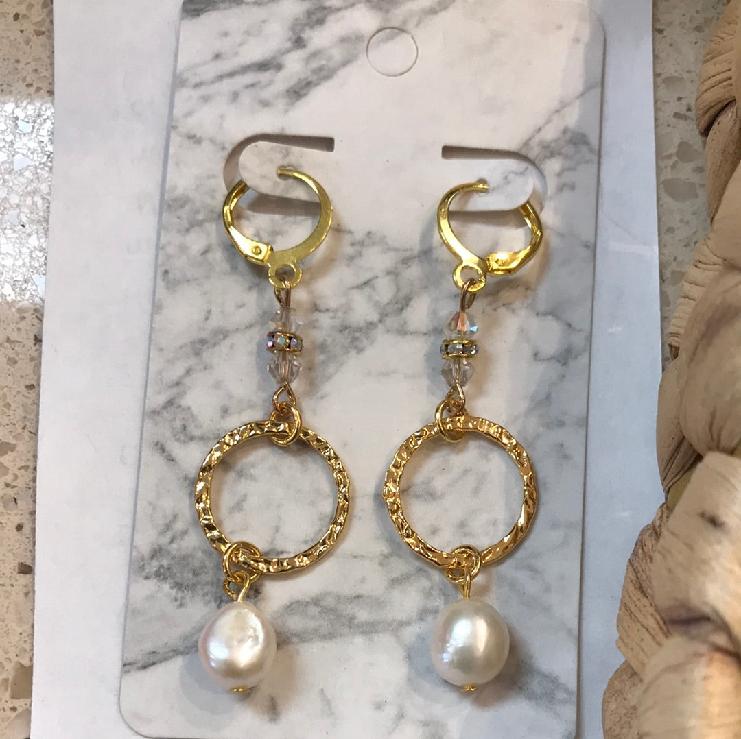 Luxe Group/Sadco- Pearl & Gold Open Circle Drop Earrings Gold/White