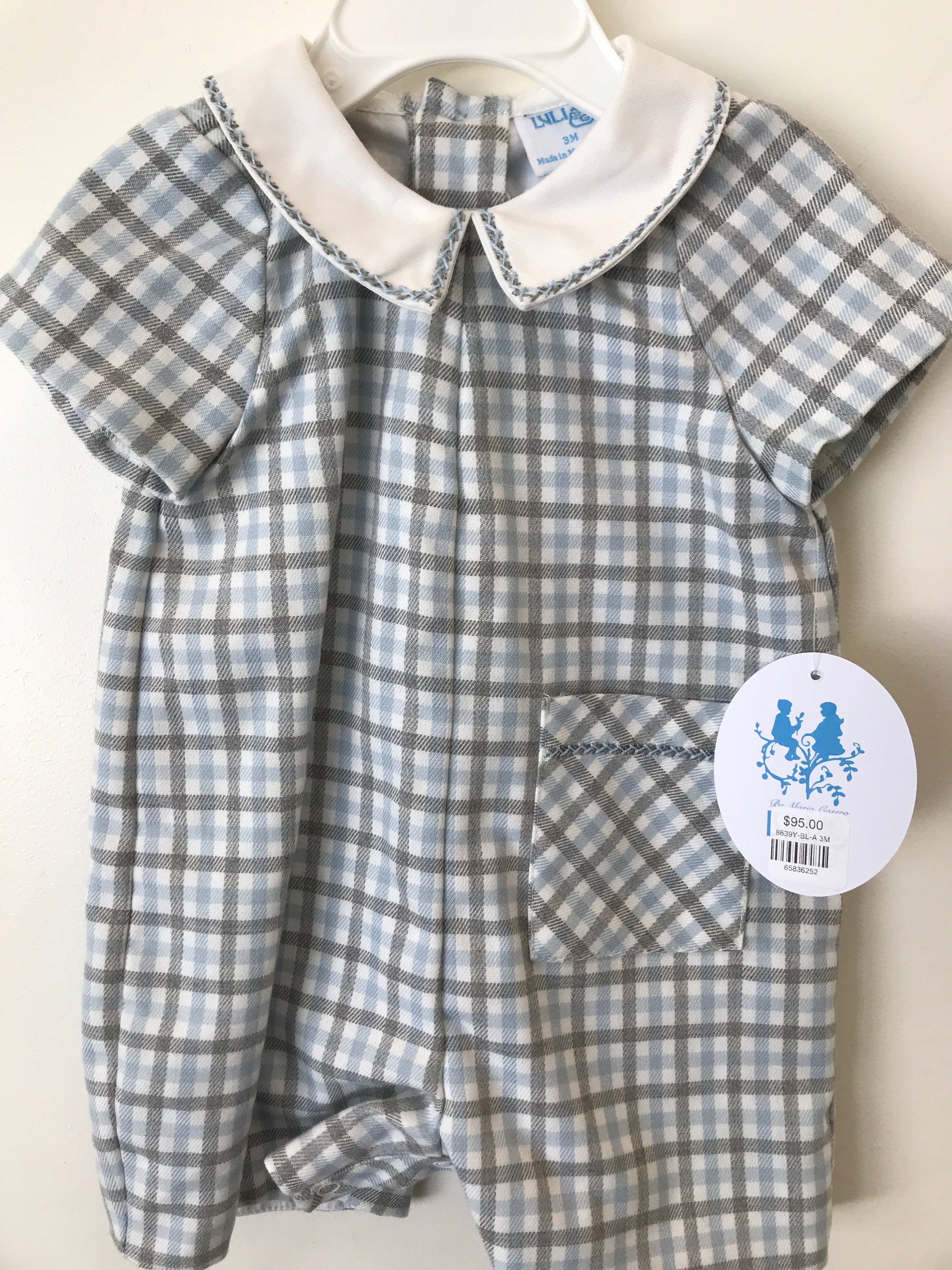 Casero & Associates- Gingham Check Romper Blue BOY