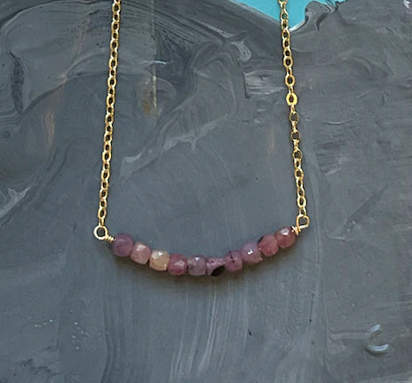 Lula 'n' Lee- 14K Gold Filled chain necklace with Ruby precious stone bar