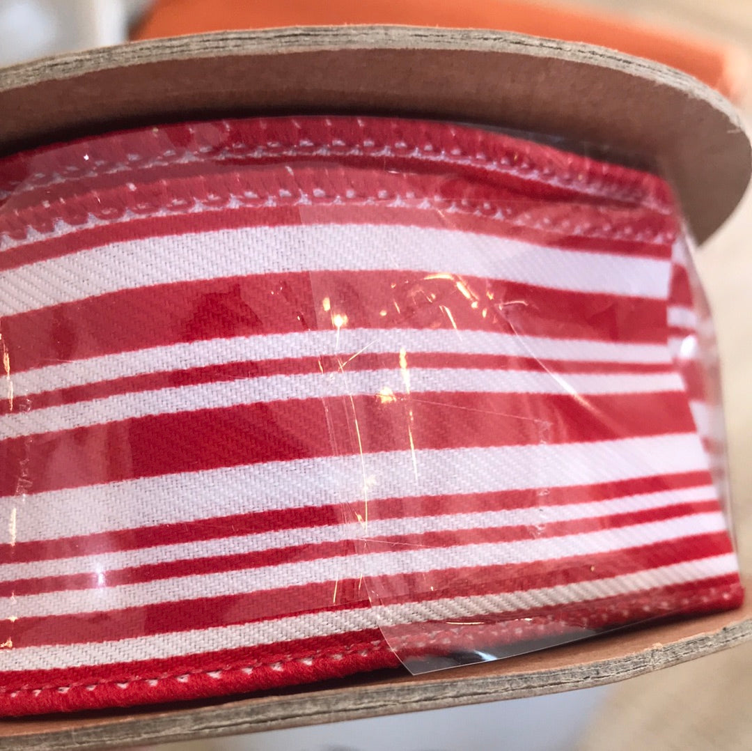 LaRibbons and Crafts- 1 1/2" Wired Ribbon- Striped Red/White