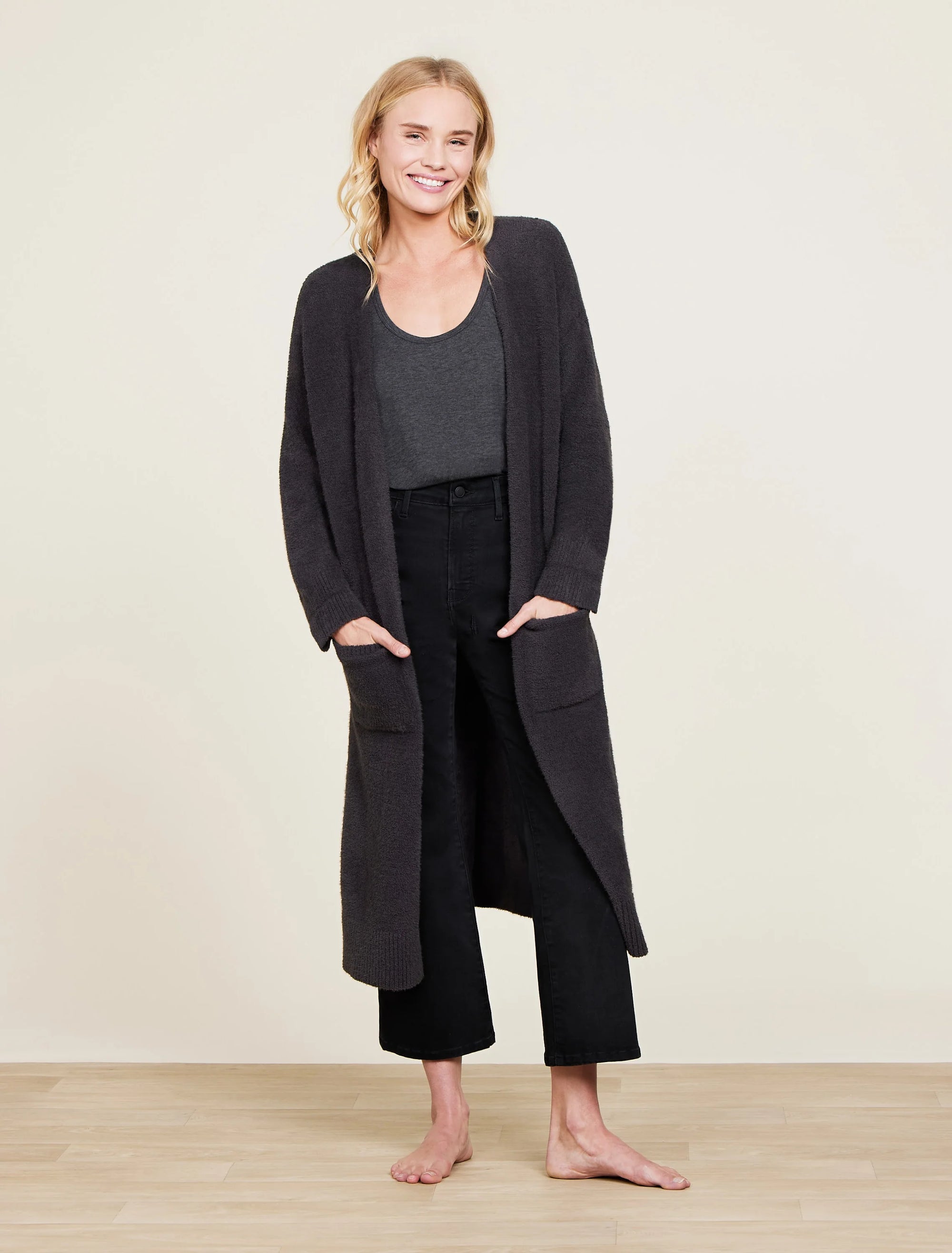 Barefoot Dreams-Cozychic Luxe High Slit Cardigan -Carbon