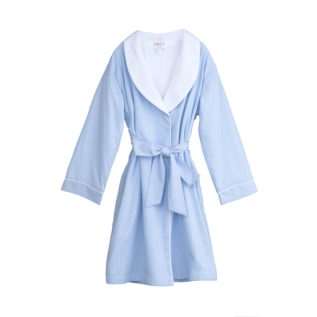 Lenora- Childs Cotton Robe with Pima Knit Lining- Blue