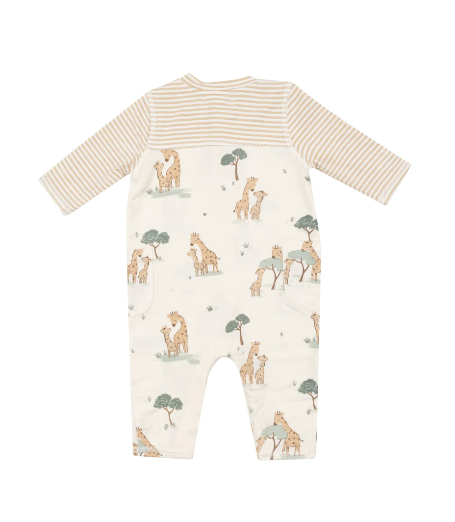 Angel Dear- Giraffe Families Romper w/ Contrast Sleeve