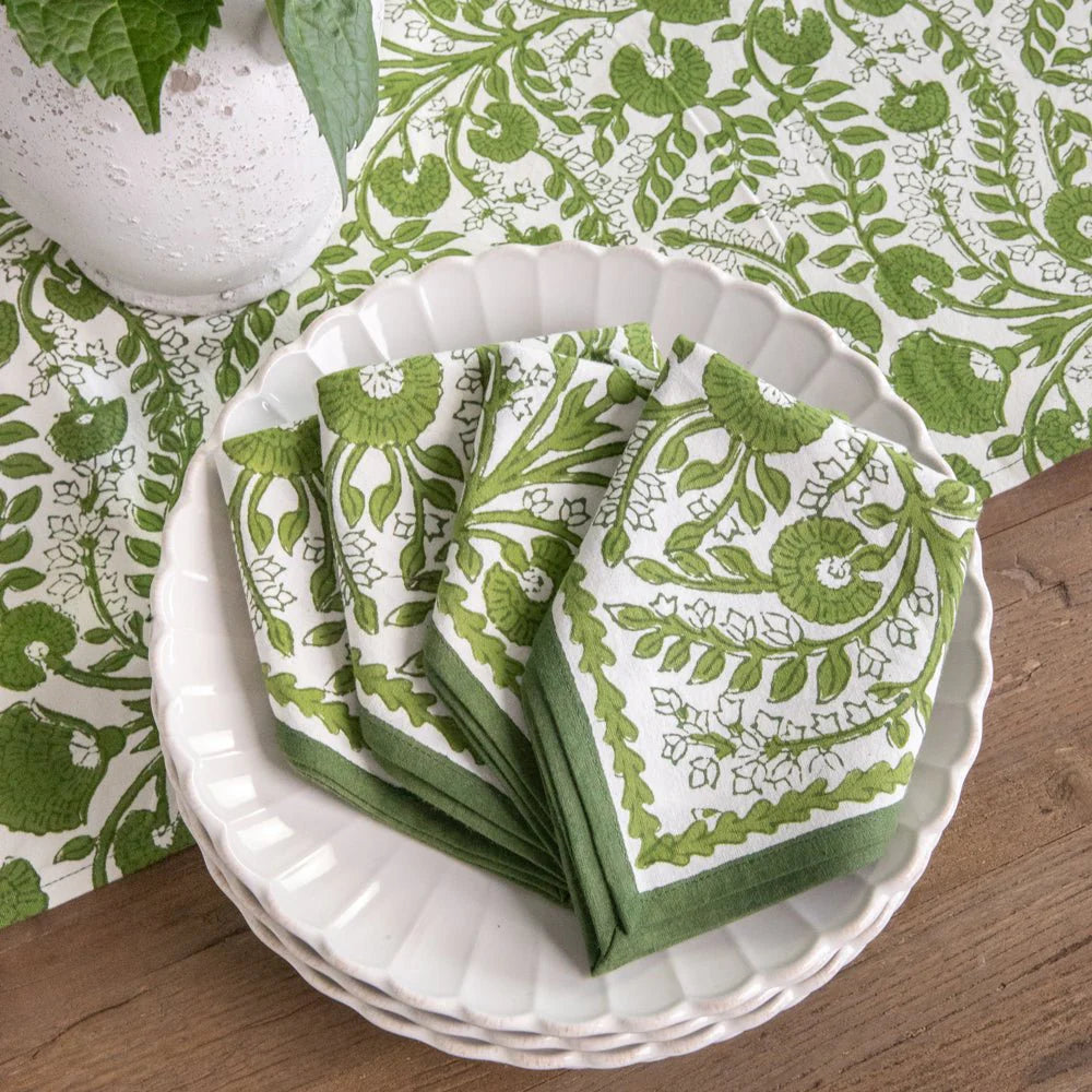 Pomegranate- Cactus Flower Lettuce Green Napkin