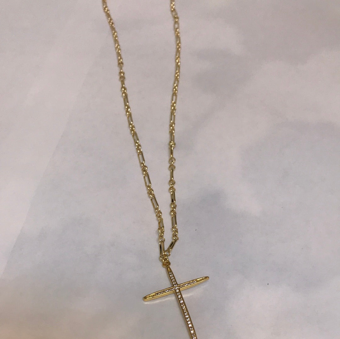 lula'n'lee- 17'' gold plated chain necklace with pave'cross