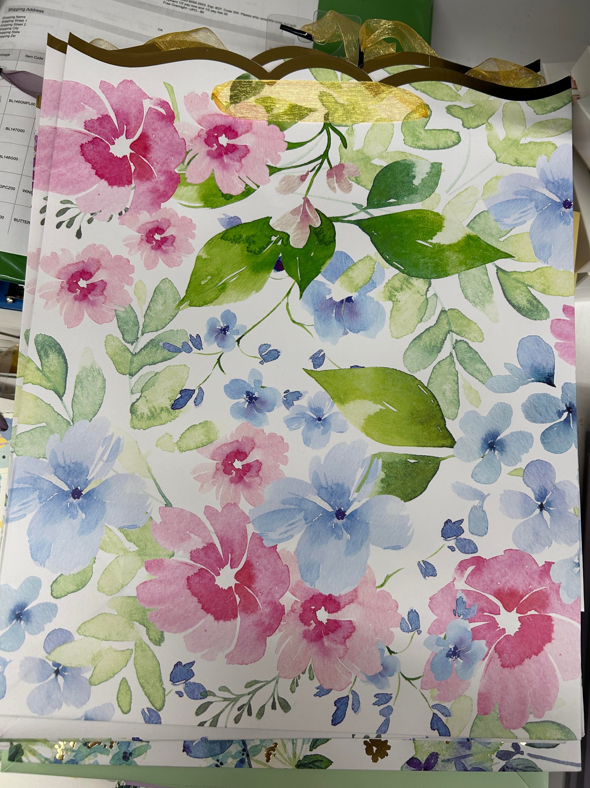 Design Design- Pretty Florals in Pink and Blue Tote Bag- Large