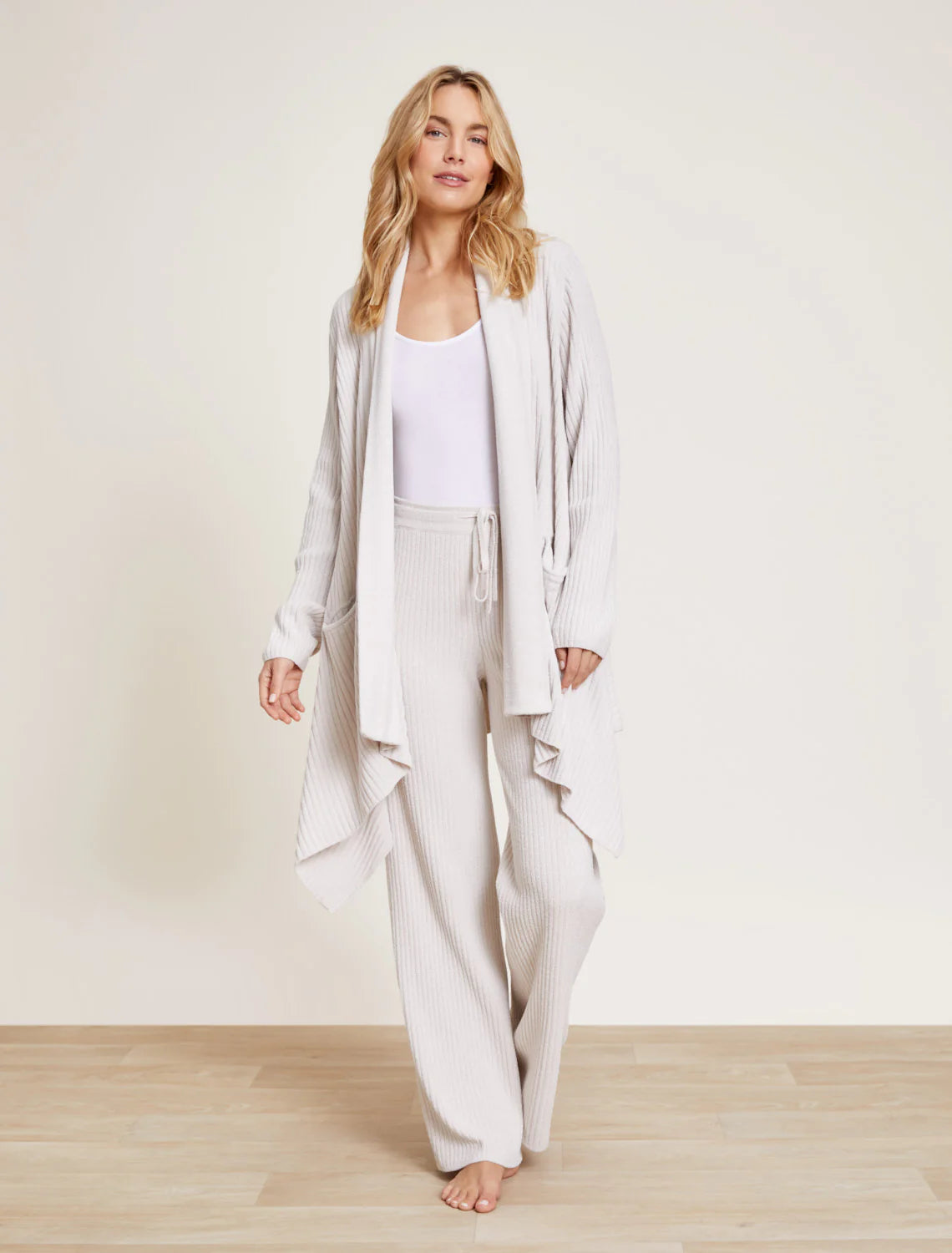 Barefoot Dreams- Draped Shawl Collar Cardi- Almond