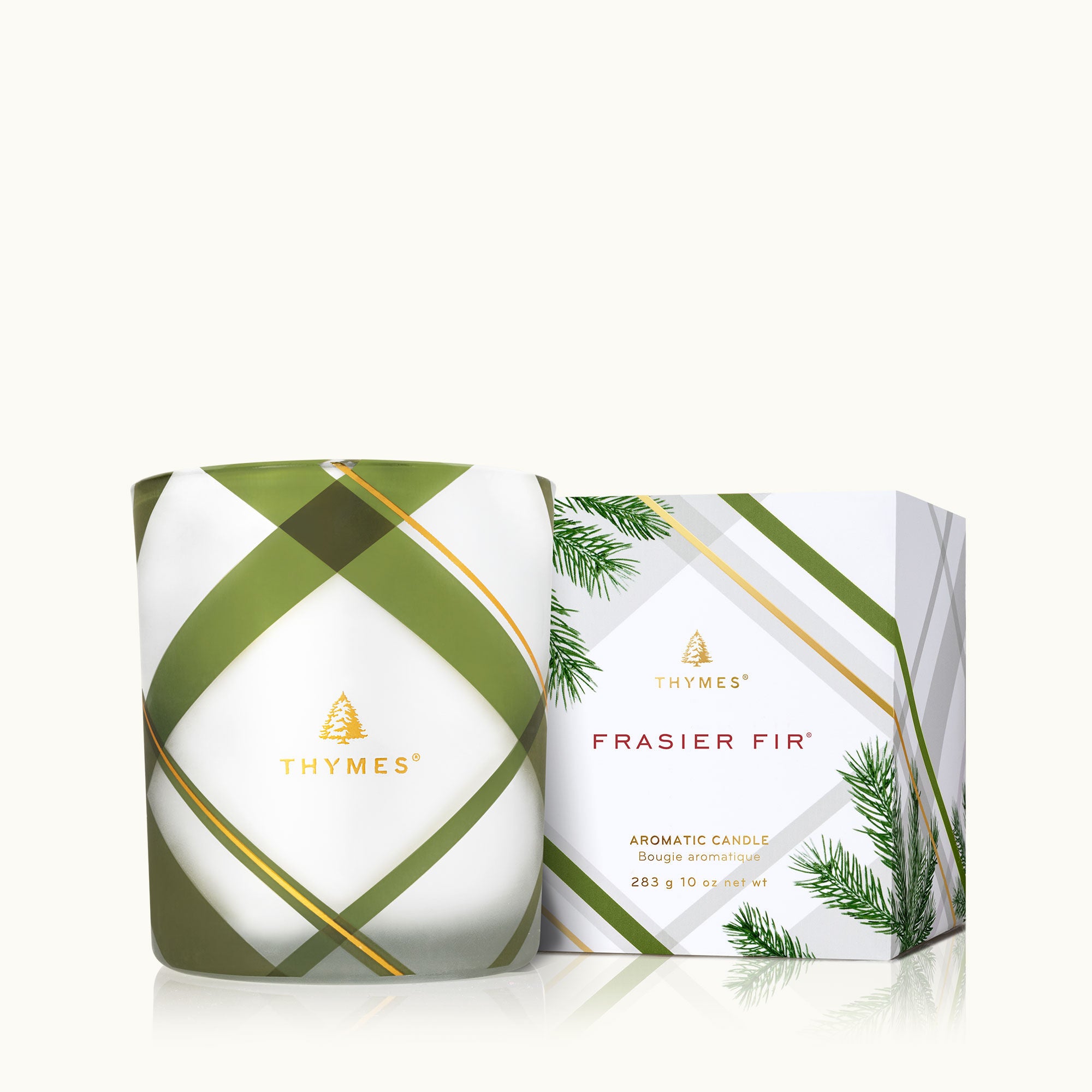 Thymes- Frasier Fir Medium Frosted Plaid Candle